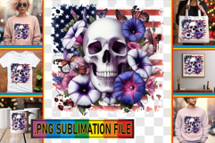 Vibrant TOTE BAG Gift PNG, Skull USA Product Image 1