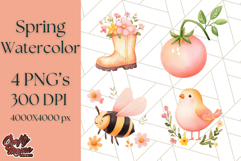 Pastel Watercolor Spring Clipart, Cheerful Floral Png Design Product Image 1