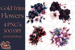Gothic Floral PNG, Dark Aesthetic Flowers Clipart Print Product Image 1