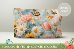 Watercolor Flowers Cosmetic Bag, Butterfly Cosmetic Bag Product Image 1