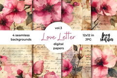 Love Letter Valentine Digital Paper Kit Rococo Patterns Product Image 1