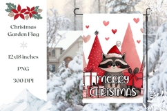 Merry Christmas Garden Flag, Cartoon Christmas Raccon PNG Product Image 1