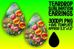Stylish Teardrop Earrings Sublimation Template , Flower Product Image 1