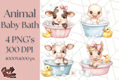 Farm Animal Babies in Bubble Bath PNG, Nursery Clipart Product Image 1