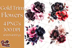 Gothic Floral PNG, Dark Aesthetic Flowers Clipart Print Product Image 1