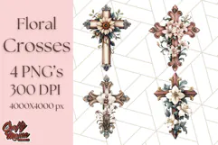 Faith Cross PNG with Flowers, Watercolor Religious Art Print Product Image 1