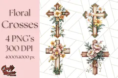 Faith Cross PNG with Flowers, Watercolor Religious Art Print Product Image 1