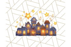 Pastel Halloween Town PNG Clipart, Spooky Shops &amp; Homes Png Product Image 3