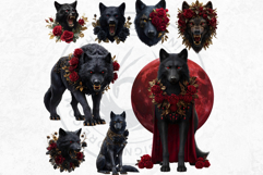 Floral Wolf Fantasy Botanical Wildlife Graphics PNG clipart Product Image 10