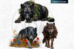 Floral Wolf Fantasy Botanical Wildlife Graphics PNG clipart Product Image 12