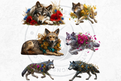Floral Wolf Fantasy Botanical Wildlife Graphics PNG clipart Product Image 13