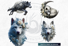 Floral Wolf Fantasy Botanical Wildlife Graphics PNG clipart Product Image 14