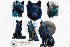 Floral Wolf Fantasy Botanical Wildlife Graphics PNG clipart Product Image 15