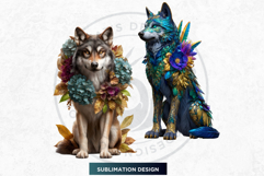 Floral Wolf Fantasy Botanical Wildlife Graphics PNG clipart Product Image 16