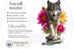 Floral Wolf Fantasy Botanical Wildlife Graphics PNG clipart Product Image 2