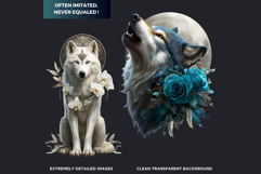 Floral Wolf Fantasy Botanical Wildlife Graphics PNG clipart Product Image 3