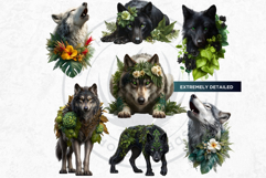 Floral Wolf Fantasy Botanical Wildlife Graphics PNG clipart Product Image 6
