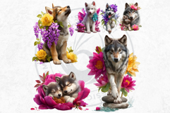 Floral Wolf Fantasy Botanical Wildlife Graphics PNG clipart Product Image 8