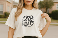 Women Suburban Casual T-Shirt Mockup PSD JPG Product Image 1