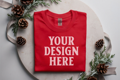 Gildan 5000 Red Folded Christmas Mockup, G5000 mockup Product Image 1