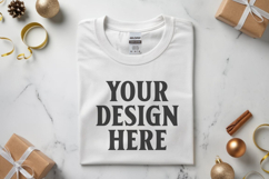 Gildan 64000 White Folded Christmas Flat Lay T-shirt Product Image 1