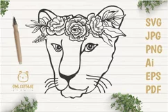Lioness with floral crown SVG, Tattoo Decor Cut File Product Image 1