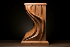 Modern wooden sculptural pedestal on dark background Product Image 1