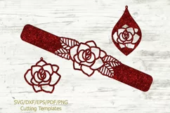 Rose Cuff Bracelet and Earrings svg laser templates Cricut Product Image 1