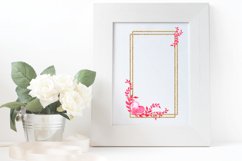 Watercolor frame clipart golden frame pink leaf gold frame Product Image 2