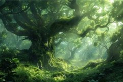 Mystic sunlight filters through the dense foliage of an ench Product Image 1