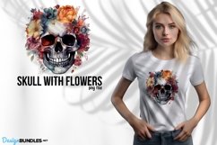 Skull with flowers, watercolor skull design, png file Product Image 1