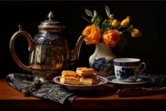 Elegant vintage tea setup with floral arrangement Product Image 1