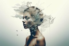 Abstract mind concept - woman with dispersing face Product Image 1
