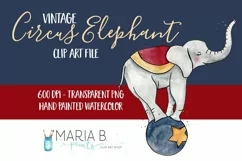 Vintage Circus Elephant Watercolor Clip Art PNG Product Image 1