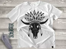 boho tribal cow skull svg, cow skul iron on, bull skull svg Product Image 1