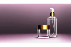 Cosmetic Glass Ads Vector. Bottle. Jar. Facial Lotion. Spa Product Image 1