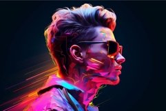 Digital artwork of a man with neon glows and geometric effec Product Image 1