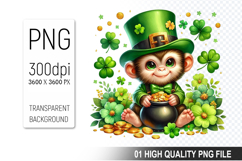 St. Patrick’s Monkey with Hat Clipart, Sublimation PNG Product Image 1