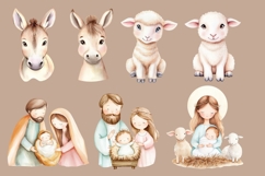 Watercolor Nativity Clipart Holy Family, Animals Baby Jesus Product Image 2