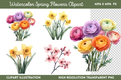 Watercolor Spring Flowers Clipart PNG Product Image 1