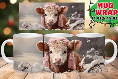 Pink XMAS Charm 11oz 15oz Mug Wrap, Cute Cow Product Image 1
