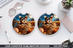 Halloween Dog Car Coaster Sublimation| Halloween Coaster PNG Product Image 1