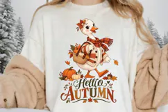 Hello Autumn Duck PNG, Cute Fall Goose with Pumpkin Basket Product Image 1