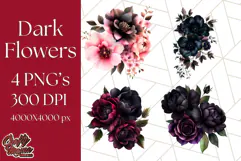 Gothic Floral PNG, Dark Aesthetic Flowers Clipart Print Product Image 1