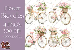 Bicycle with Flowers PNG, Pastel Spring Floral Bike Clipart Product Image 1