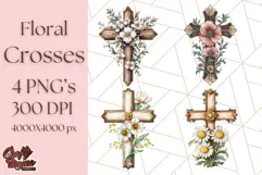 Faith Cross PNG with Flowers, Watercolor Religious Art Print Product Image 1