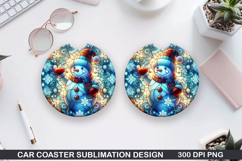 Snowman Car Coaster Sublimation|Christmas Coaster PNG Design Product Image 1