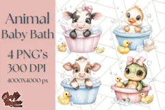 Farm Animal Babies in Bubble Bath PNG, Nursery Clipart Product Image 1
