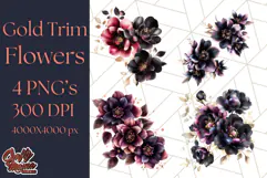 Gothic Floral PNG, Dark Aesthetic Flowers Clipart Print Product Image 1