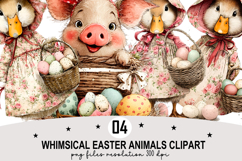 Whimsical Easter Animals Clipart Watercolor Easter Bunny PNG Product Image 1